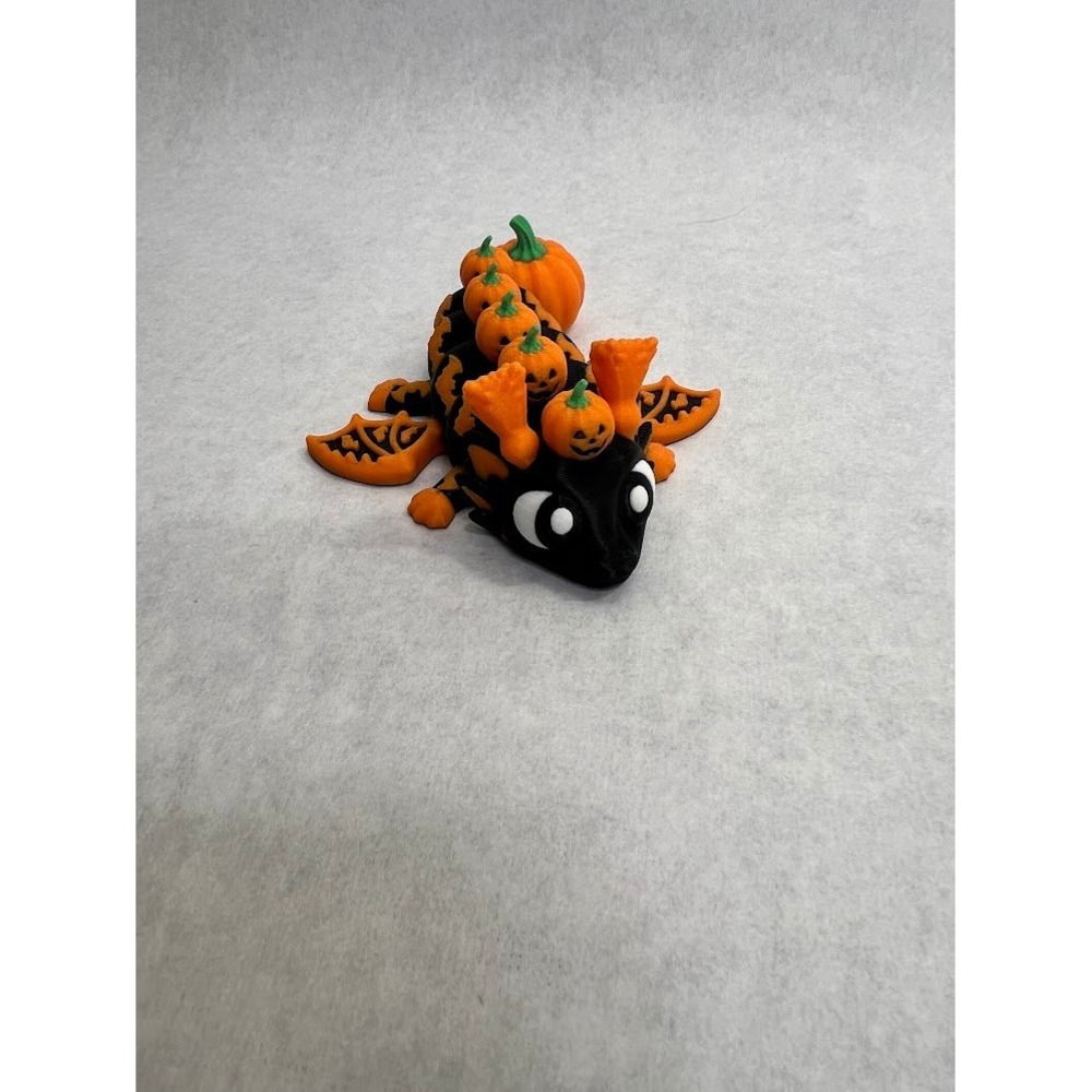 3D Printed Articulated Halloween Dragon Pumpkin Fidget Toy Black Orange 5 Inch